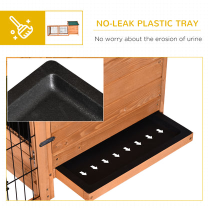 Wooden Rabbit Hutch Outdoor, Guinea Pig Hutch, Detachable Pet House Animal Cage with Openable Run & Roof Lockable Door Slide-out Tray 146 x 95 x 69cm