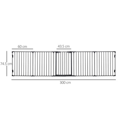 Pet Safety Gate 5-Panel Playpen Fireplace Christmas Tree Metal Fence Stair Barrier Room Divider with Walk Through Door Automatically Close Lock Black
