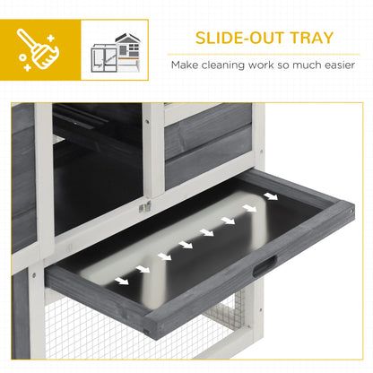 2 Tier Rabbit Hutch Outdoor, Wooden Guinea Pig Hutch, Bunny Cage Small Animal House with Ramp Rabbit Run Pull Out Tray, Grey, 122 x 62.6 x 92 cm