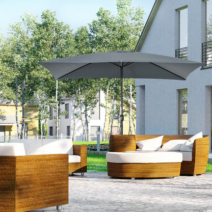 Outsunny 3x2m Patio Parasol Garden Umbrellas Canopy with Aluminum Tilt Crank Rectangular Sun Shade Steel, Grey