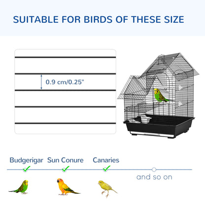 Metal Bird Cage for Parrot, Cockatiel, Budgie, Finch, Canary w/ Food Containers, Swing Ring, Tray Handle, 39 x 33 x 47cm