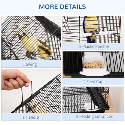 Metal Bird Cage for Parrot, Cockatiel, Budgie, Finch, Canary w/ Food Containers, Swing Ring, Tray Handle, 39 x 33 x 47cm