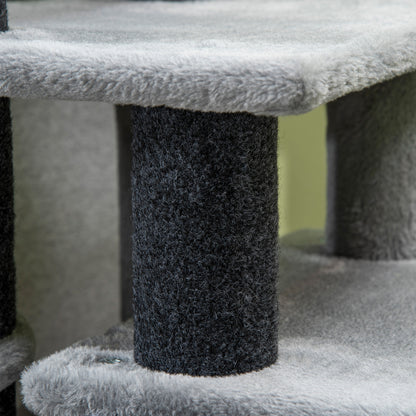 Dog Steps for Bed 4 Step Pet Stairs Cat House with Detachable Cover, Cat ladder for Sofa w/ Hanging Balls - Grey