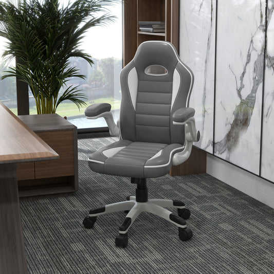 Office / Gaming Swivel Chair with Flip-up Armrest, Adjustable Height and Rolling Wheels, Grey