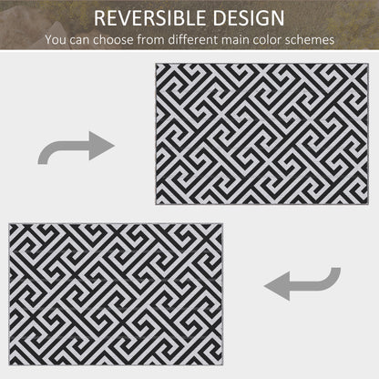 121 x 182 cm(4x6ft) Outdoor Patio Rug Reversible Mat Plastic Straw Rug Portable RV Camping Mat for Garden Deck Picnic Indoor, Black & White