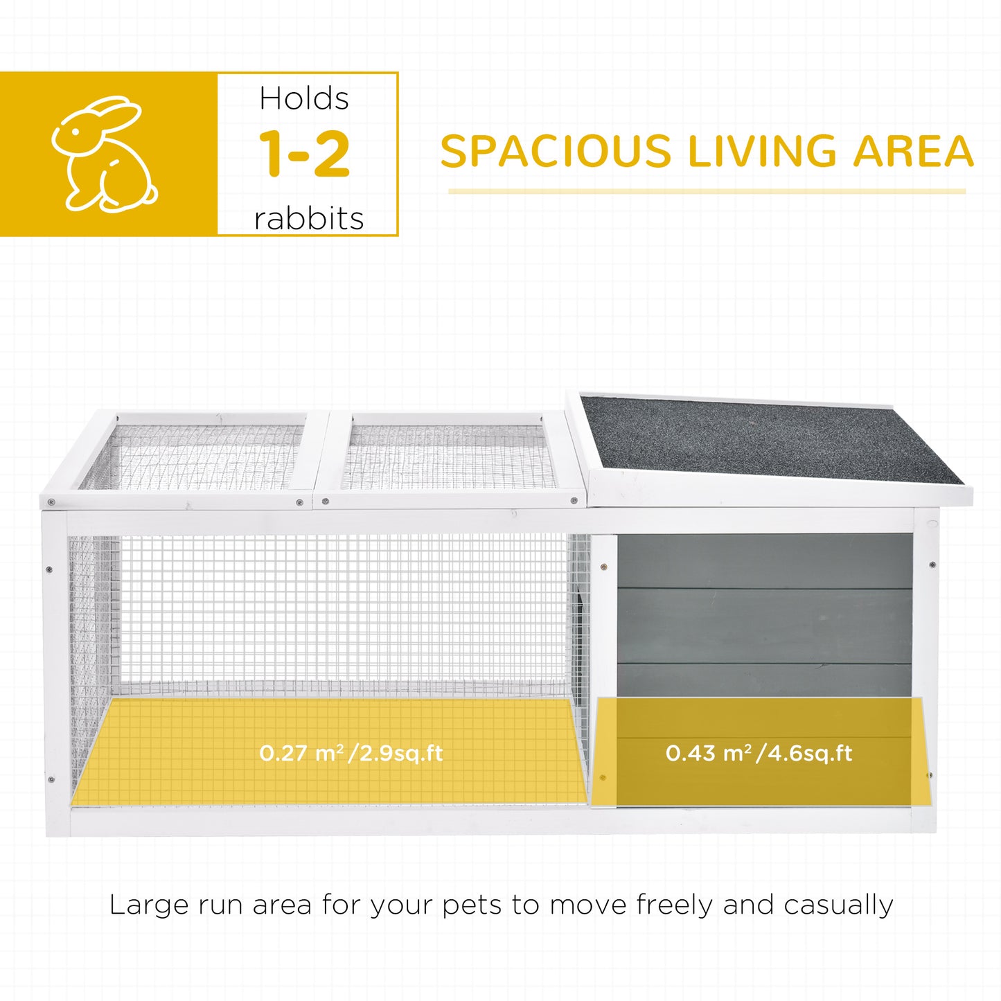 Wooden Rabbit Hutch Guinea Pig Small Animal Cage Rabbit Run Duck House Asphalt roof Indoor Outdoor 115 x 66 x 47.5 cm