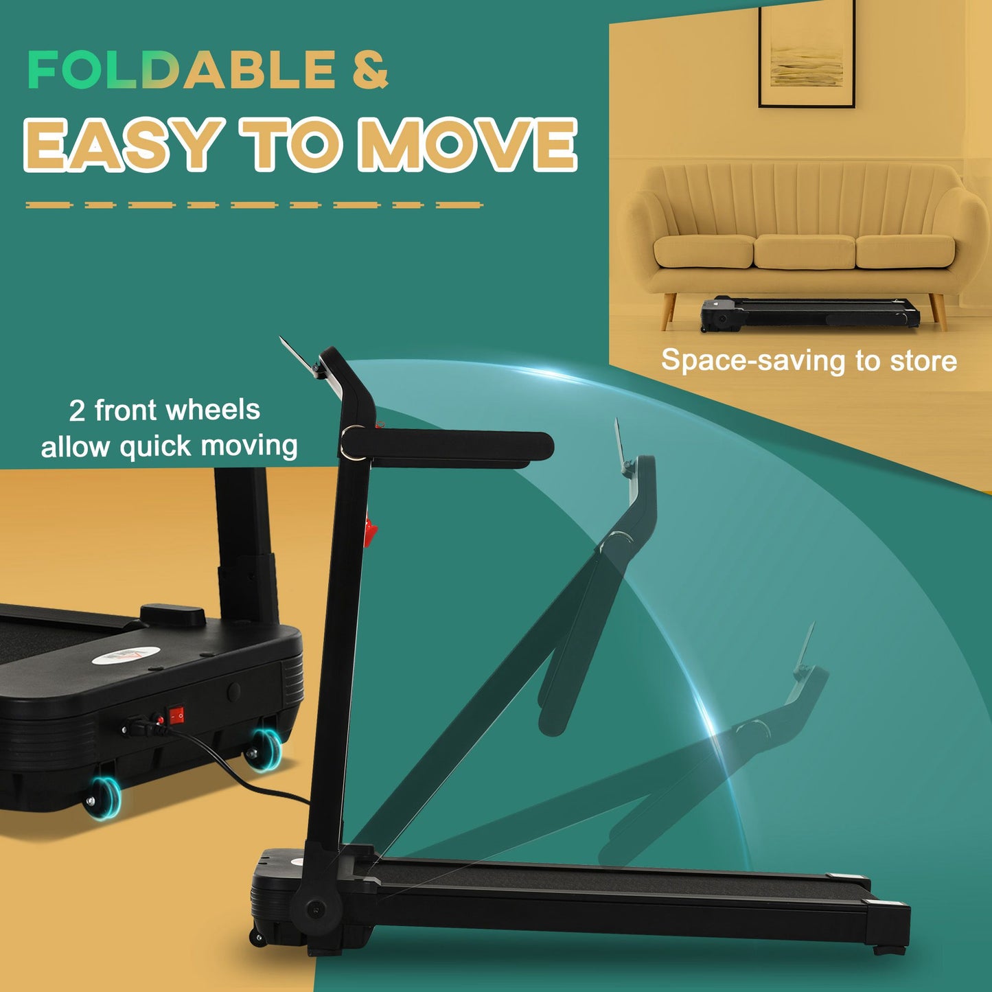 Ideal Treadmill With Handle Bars - 600W Foldable Steel Motorised Treadmill Black