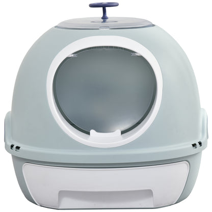 Cat Litter Box Toilet With Litter Scoop Enclosed Drawer Skylight Easy To Clean Blue