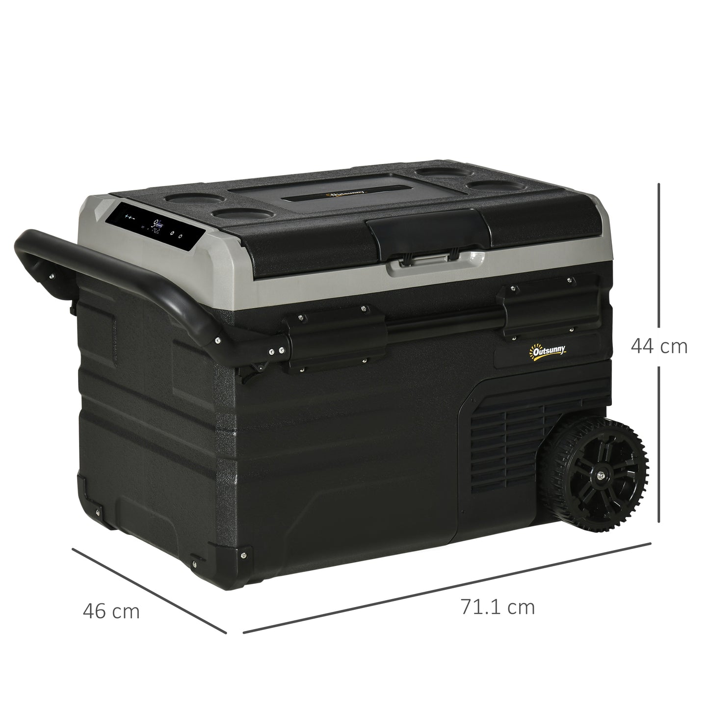 Outsunny 40L Car Refrigerator, Portable Compressor Cooler Box, Fridge Freezer w/ Inner LED Light, Foldable Handles, Cup Holders, 12/24V DC and 110-240V AC for Campervan RV Boat Travel Down to -20‚Äö√ë√â
