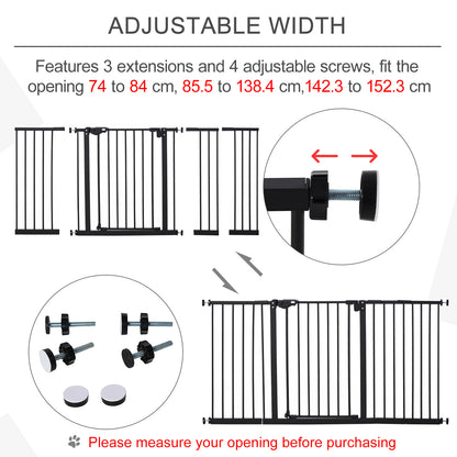 Dog Gate Stair Gate Pressure Fit Pets Barrier Auto Close for Doorway Hallway, 74-148cm Wide Adjustable, Black