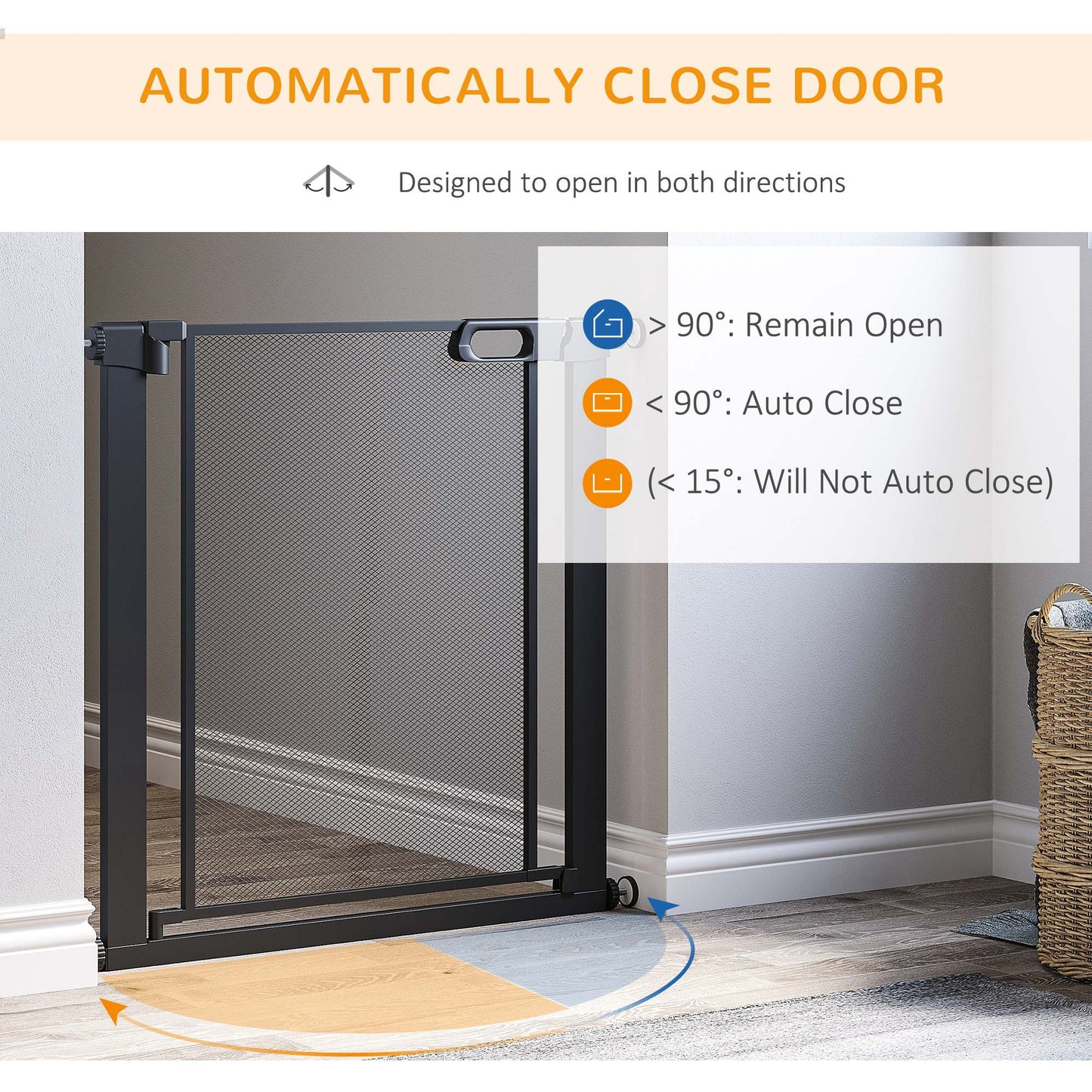 Pressure Fit Safety Gate for Doorways and Staircases, Dog Gate w/ Auto Closing Door, Pet Barrier for Hallways w/ Double Locking, Openings 75-82 cm - Black