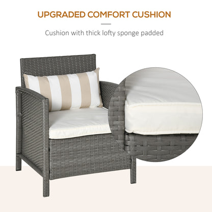 Rattan Garden Furniture 3 Pieces Patio Bistro Set Wicker Weave Conservatory Sofa Chair & Table Set with Cushion Pillow - Light Grey