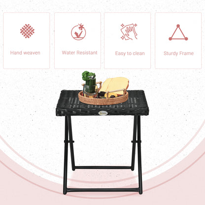 Outsunny Garden Small Folding Square Rattan Coffee Table Bistro Balcony Outdoor Wicker Weave Side Table 40H x 40L x 40Wcm Black