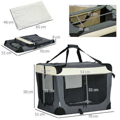 70cm Foldable Pet Carrier Bag Soft Travel Dog Crate, Portable Cat Carrier w/ Cushion, for Cats and Small Dogs - Grey