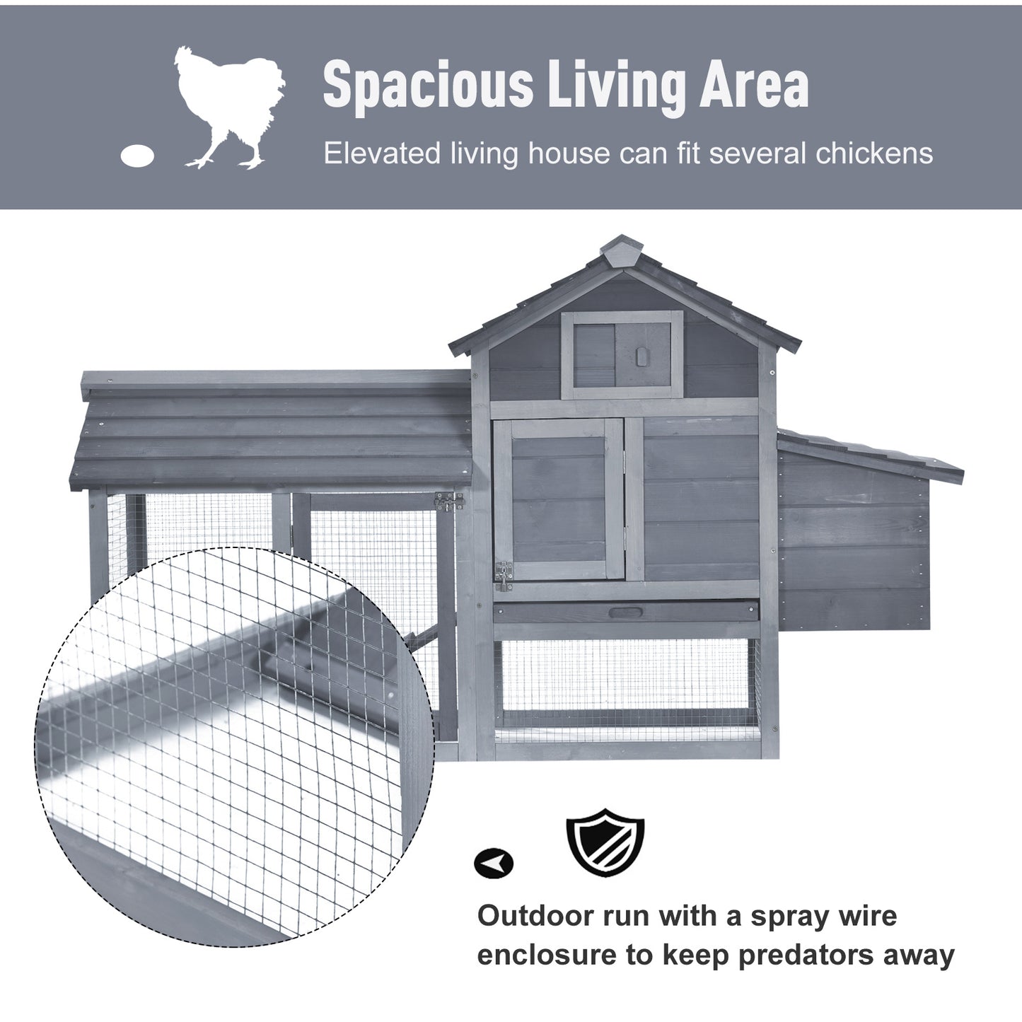Small Chicken Coop with Run Hen House Poultry Coops Cages Nesting Box Grey 150.5 x 54 x 87cm