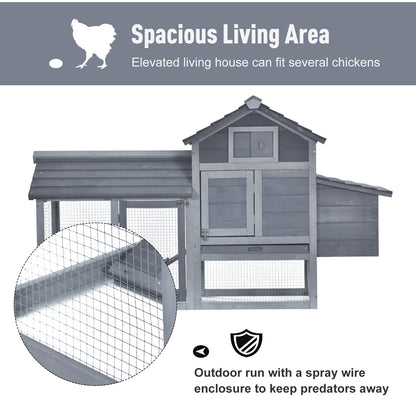Small Chicken Coop with Run Hen House Poultry Coops Cages Nesting Box Grey 150.5 x 54 x 87cm