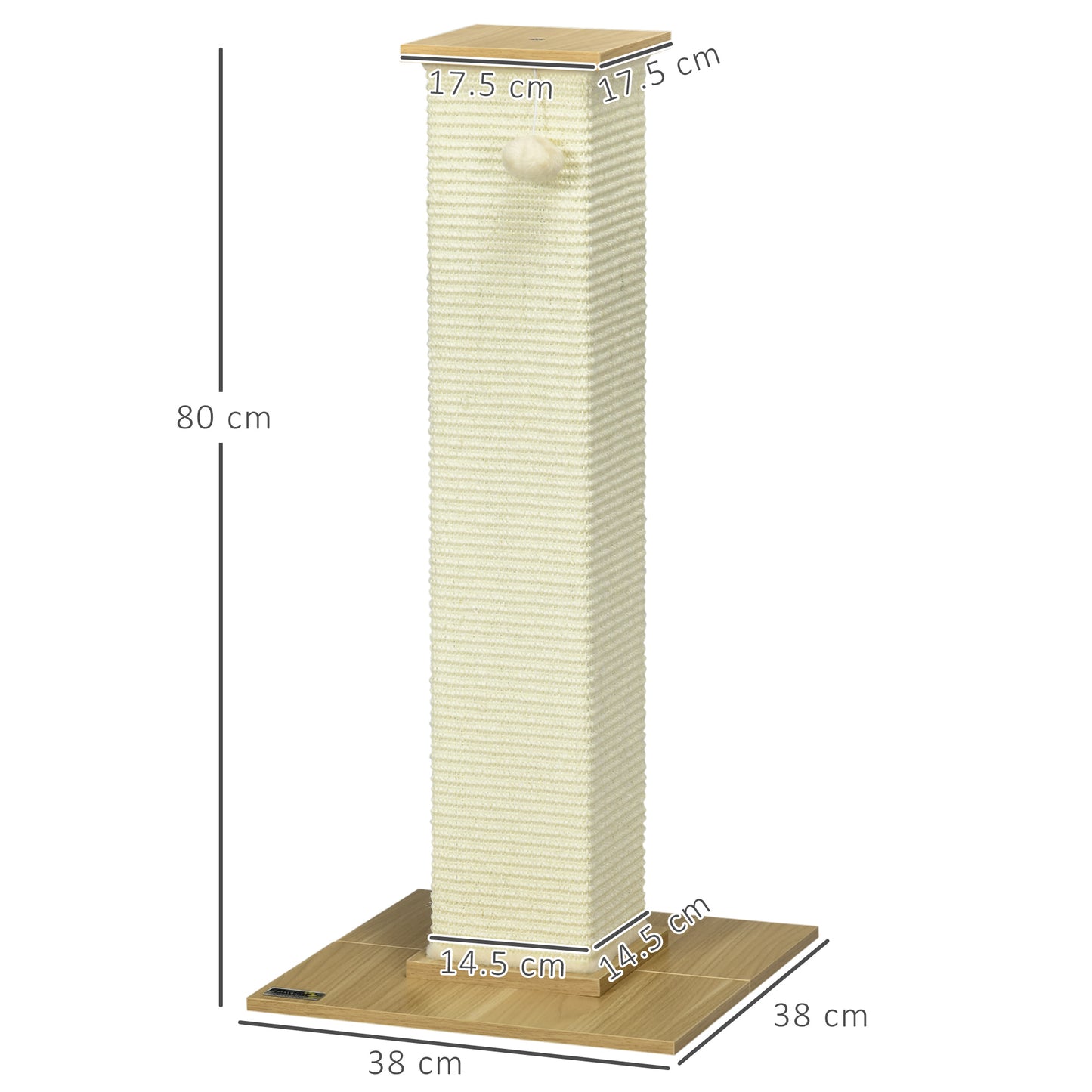 80cm Indoor Cat Scratching Post with Hanging Ball Toy, Particle Board Base, Natural Sisal Rope, Cat Furniture - White
