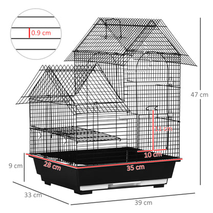 Metal Bird Cage for Parrot, Cockatiel, Budgie, Finch, Canary w/ Food Containers, Swing Ring, Tray Handle, 39 x 33 x 47cm