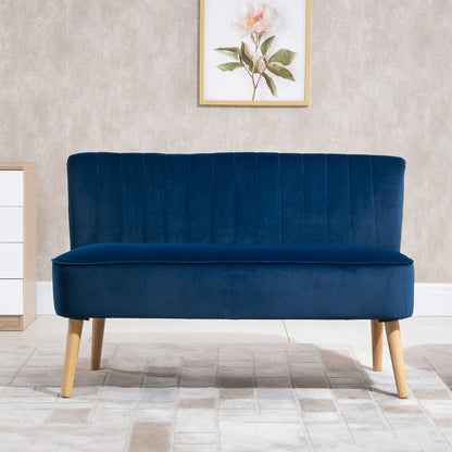 Modern Velvet Double Seat Sofa w/ Wood Frame Foam Padding High Back Soft Comfortable Compact Couch Home Office Stylish Plush Touch Blue