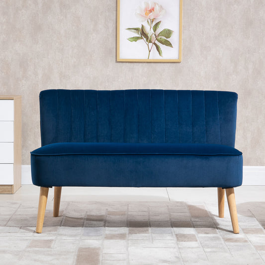 Modern Velvet Double Seat Sofa w/ Wood Frame Foam Padding High Back Soft Comfortable Compact Couch Home Office Stylish Plush Touch Blue