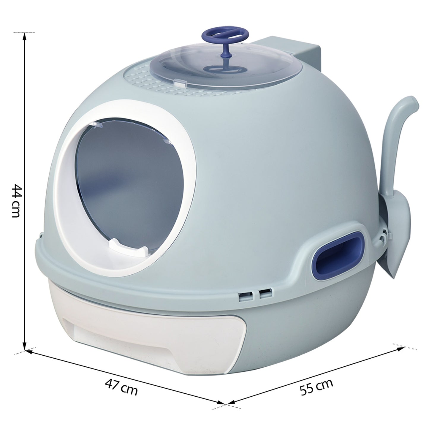 Cat Litter Box Toilet With Litter Scoop Enclosed Drawer Skylight Easy To Clean Blue