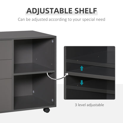 Freestanding Printer Stand Unit with Wheels 3 Drawers & 2 Open Shelves
