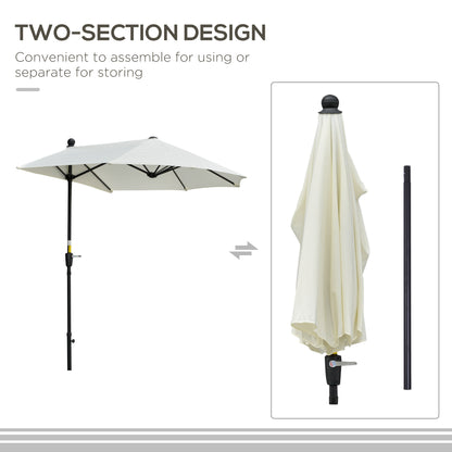 Outsunny 2m Half Parasol Market Umbrella Garden Balcony Parasol with Crank Handle, Cross Base, Double-Sided Canopy, Cream White