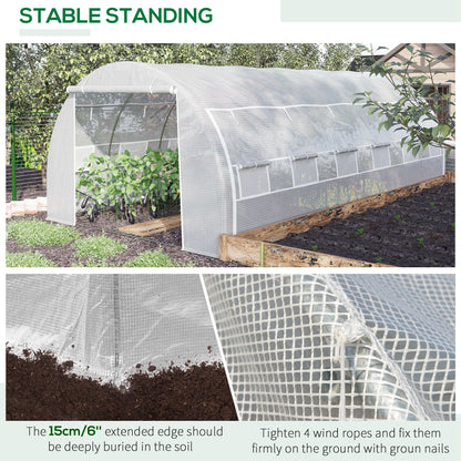 6 x 3 x 2 m Polytunnel Greenhouse, Walk in Pollytunnel Tent with Steel Frame, Reinforced Cover, Zippered Door and 8 Windows for Garden White