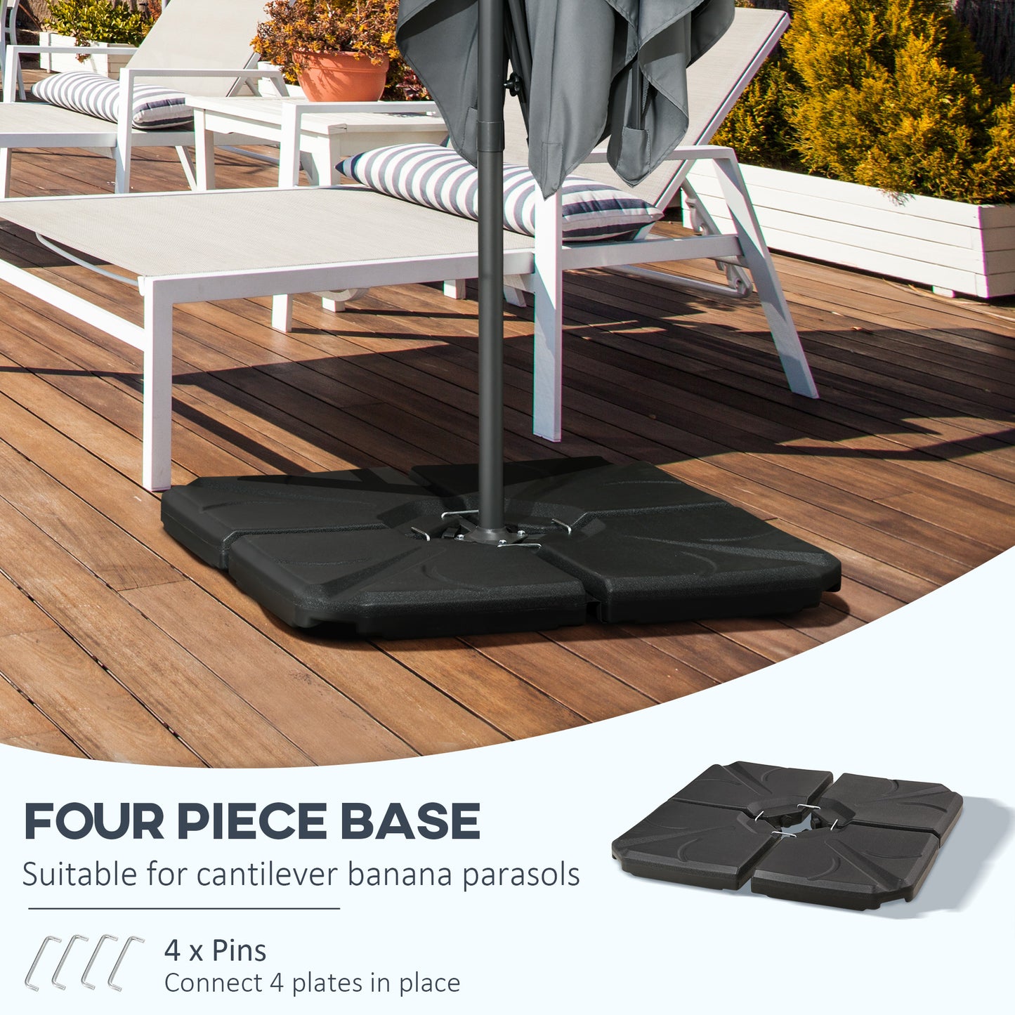 Outsunny Set of 4 Parasol Base Stand Weights for Banana Hanging Cantilever Umbrella, Water and Sand Filled, Up to 84kg, Black