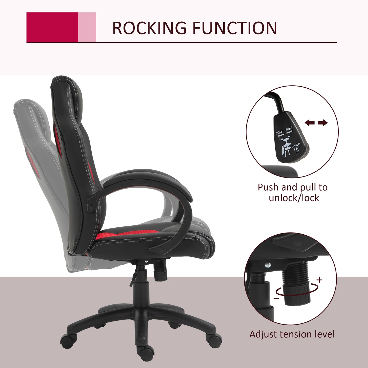 High Back Office & Gaming Chair Faux Leather Swivel Computer Desk Chair for Home Office with Wheels Armrests, Black & Red