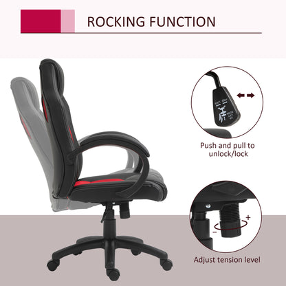 High Back Office & Gaming Chair Faux Leather Swivel Computer Desk Chair for Home Office with Wheels Armrests, Black & Red