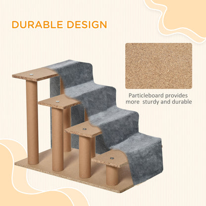 Potable Dog Stairs 4-Steps with Washable Plush Cover, Pet Staris for High Bed Sofa, Dog Steps for Small Dog and Cat, Light Grey