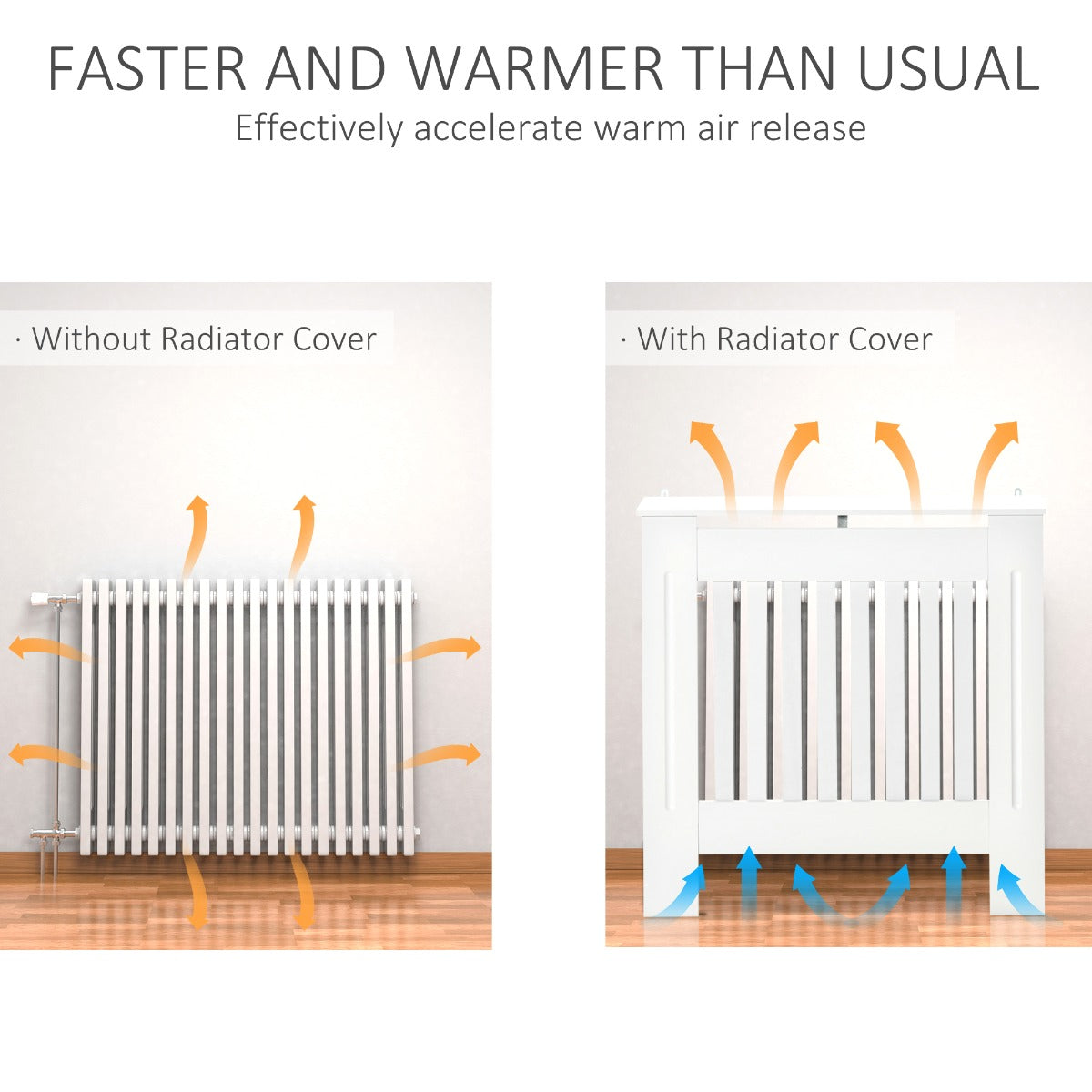 Slatted Radiator Cover Painted Cabinet MDF Lined Grill in White (78L x 19W x 81H cm)
