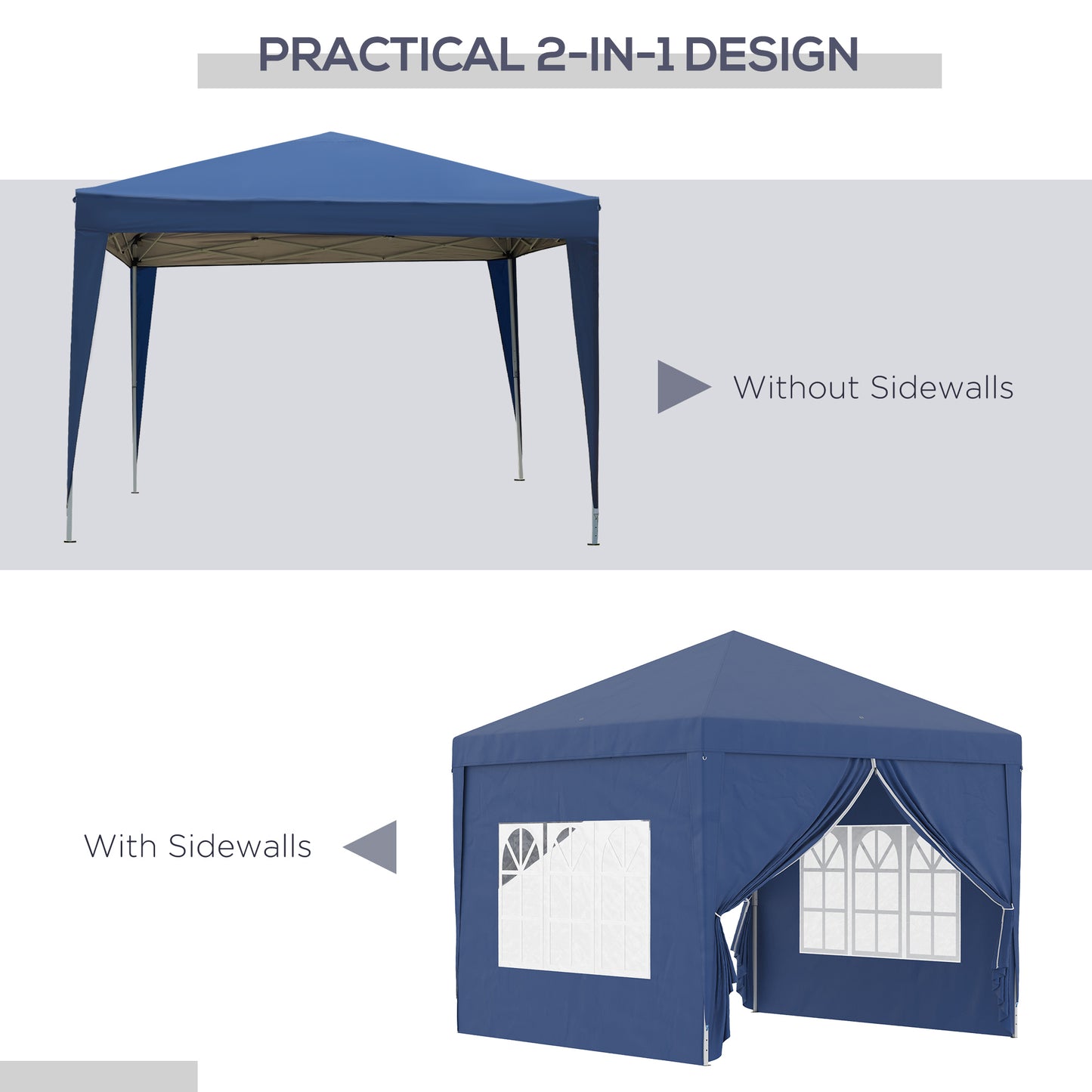Outsunny 3 x 3 Meters Pop Up Water Resistant Gazebo Wedding Camping Party Tent Canopy Marquee with Carry Bag and 2 Windows, Blue