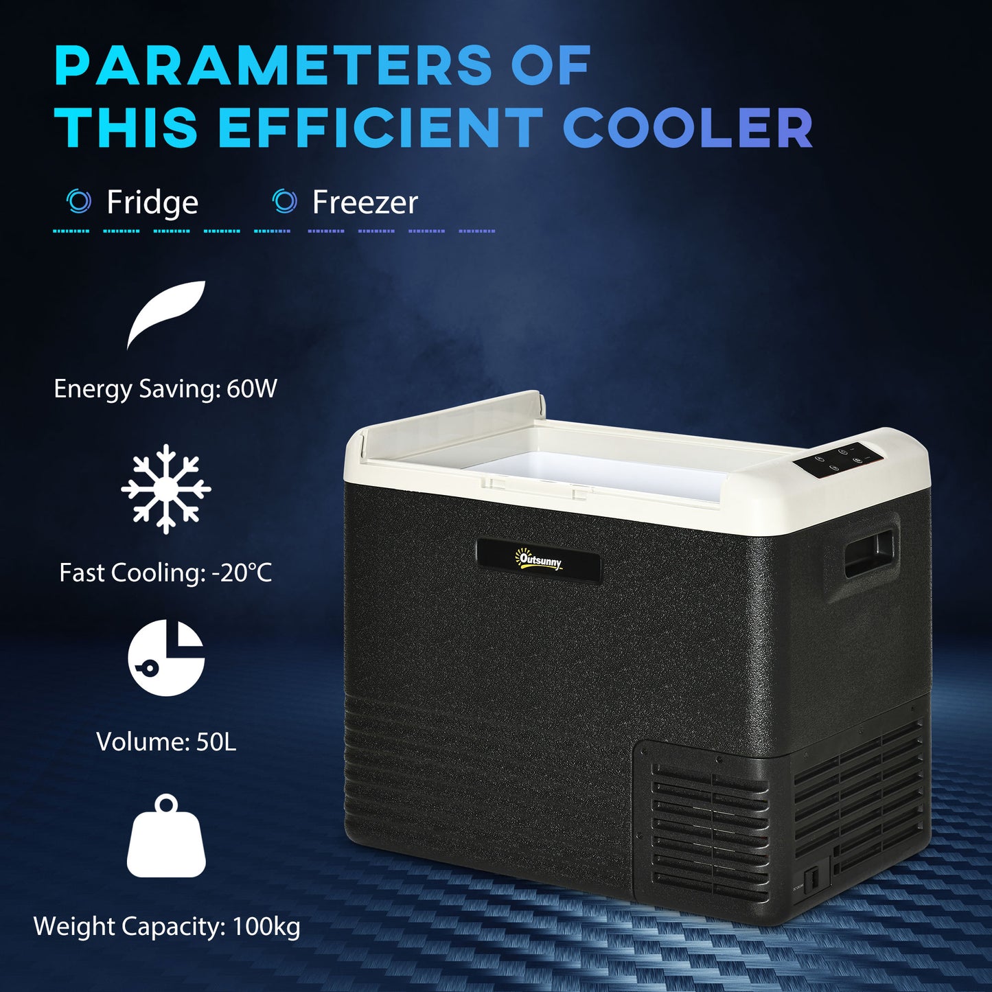 Outsunny 50L Car Refrigerator, Portable Compressor Car Fridge Freezer, Electric Cooler Box with 12/24V DC and 110-240V AC for Camping, Driving, Picnic, Down to -20
