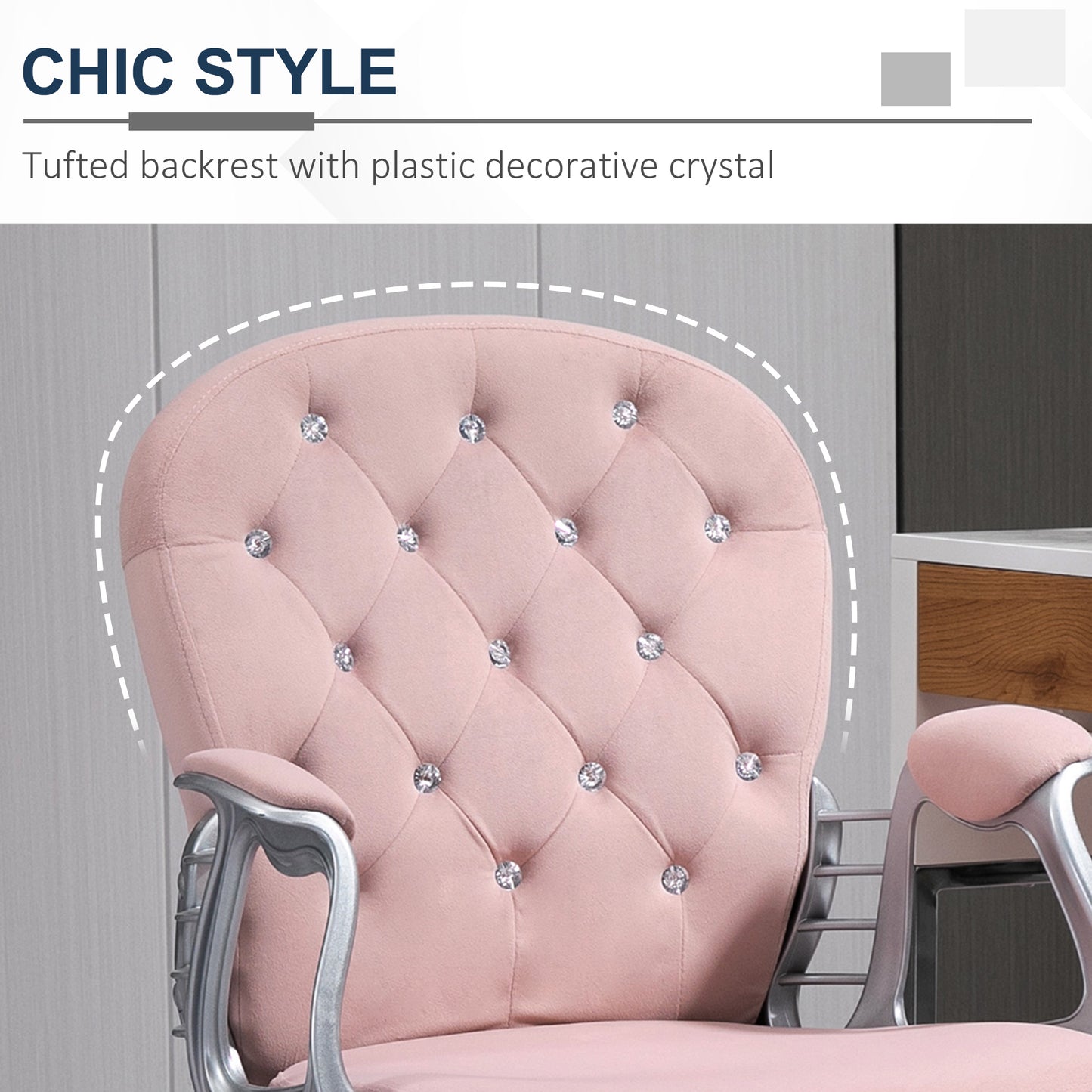 Vinsetto Office Chair Ergonomic 360¬¨‚àû Swivel Diamond Tufted Home Work Velour Padded Base 5 Castor Wheels Pink