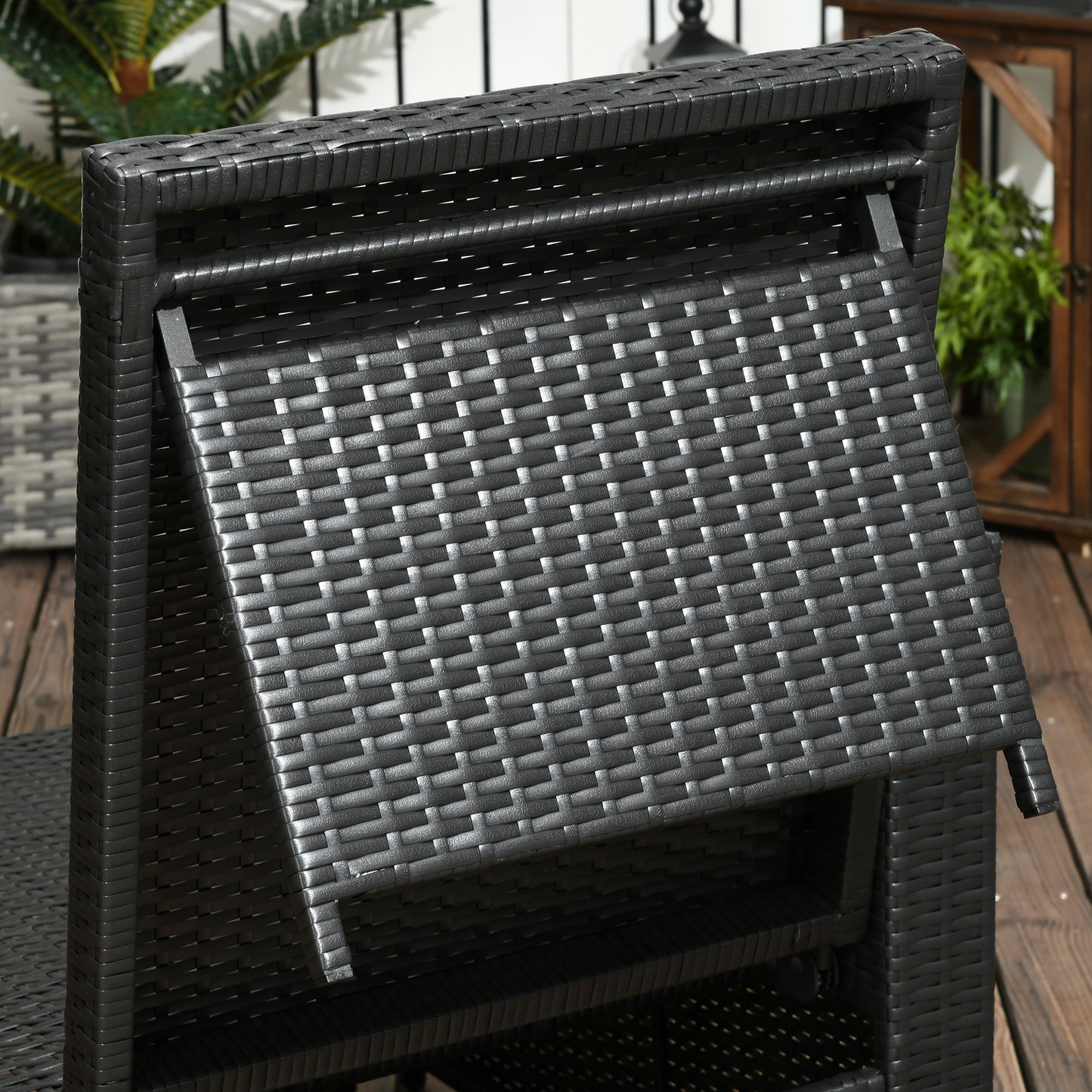 5PC PE Rattan Sun Lounger, Outdoor Wicker 5-level Adjustable Reclining  Bed with Storage Side Table and Footstools, for Patio, Garden, Poolside, Black
