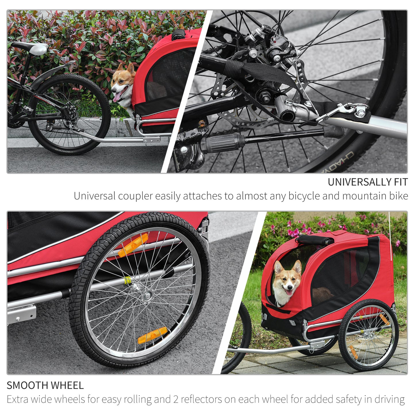 Steel Dog Bike Trailer Pet Cart Carrier for Bicycle Kit Water Resistant with Hitch Coupler Travel Black and Red