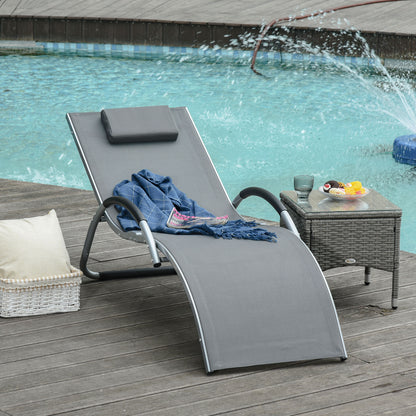 Ergonomic Lounger Chair Portable Armchair with Removable Headrest Pillow for Garden Patio Outside All Aluminium Frame Dark Grey