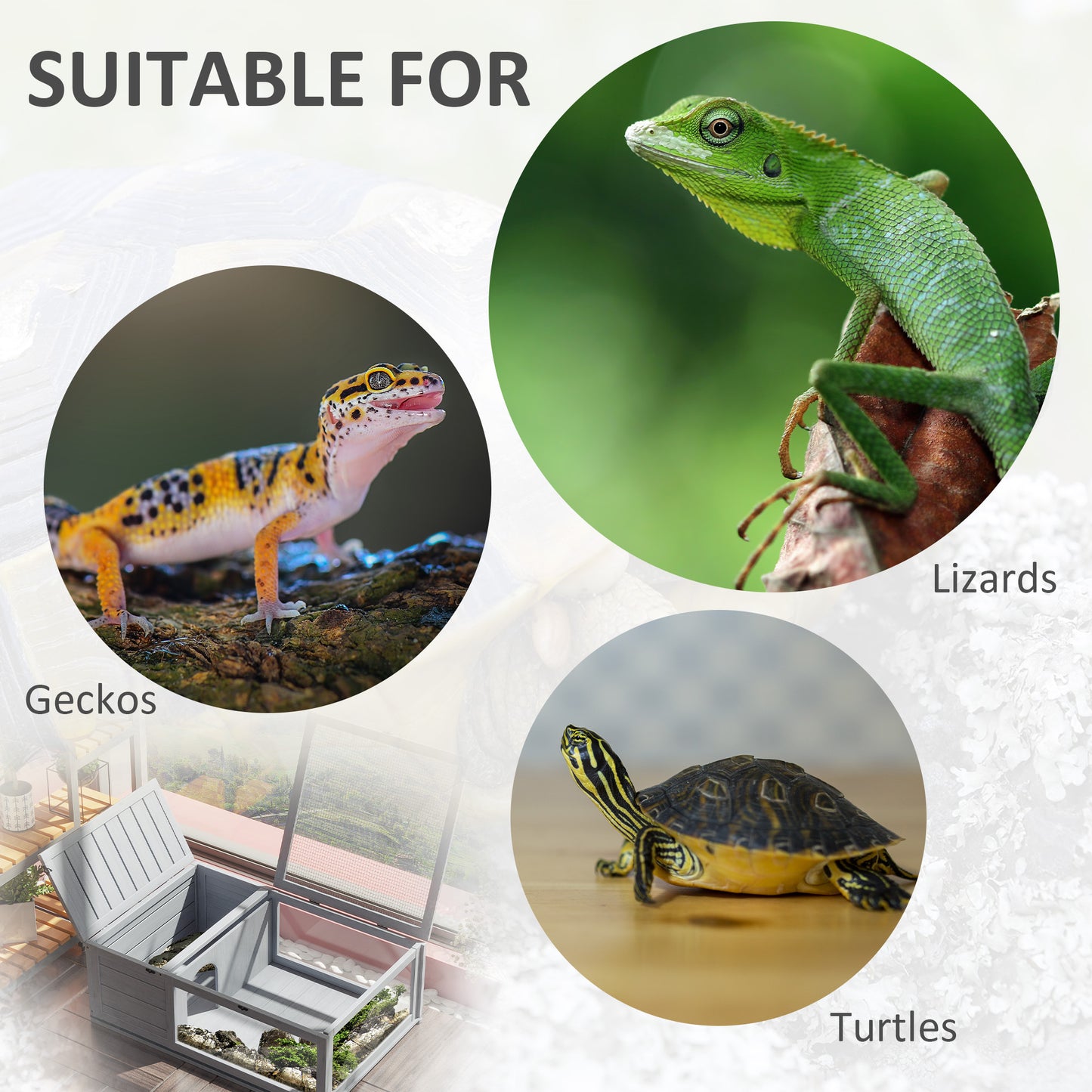 Tortoise House with Mesh Roof, Small Reptile Wooden House, Tortoise Enclosure with Removable Side Panel, for Indoor - Grey