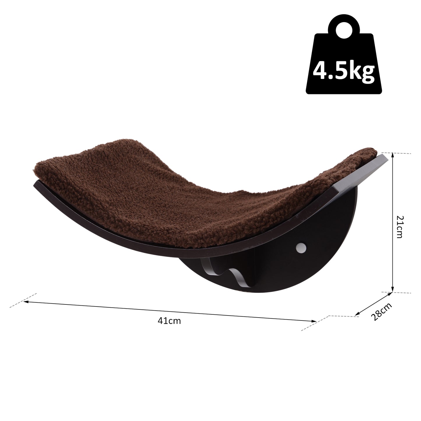 Wood Cat Shelves Wall-Mounted Shelter Curved Kitten Bed Cat Perch Climber Cat Furniture 41 x 28 x 21cm Brown