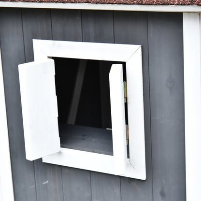 Wooden Cat House, Weatherproof Pet Shelter, Outdoor Cat Condos Cave, 2 Floor Furniture, Grey and White