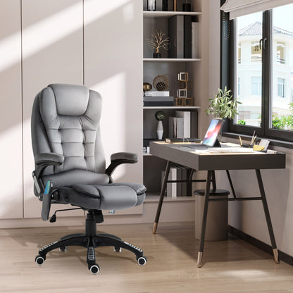 Heated Massage Office Chair with Six Massage Points, Reclining Office Chair with Velvet-Feel Fabric 360° Swivel Wheels, Grey
