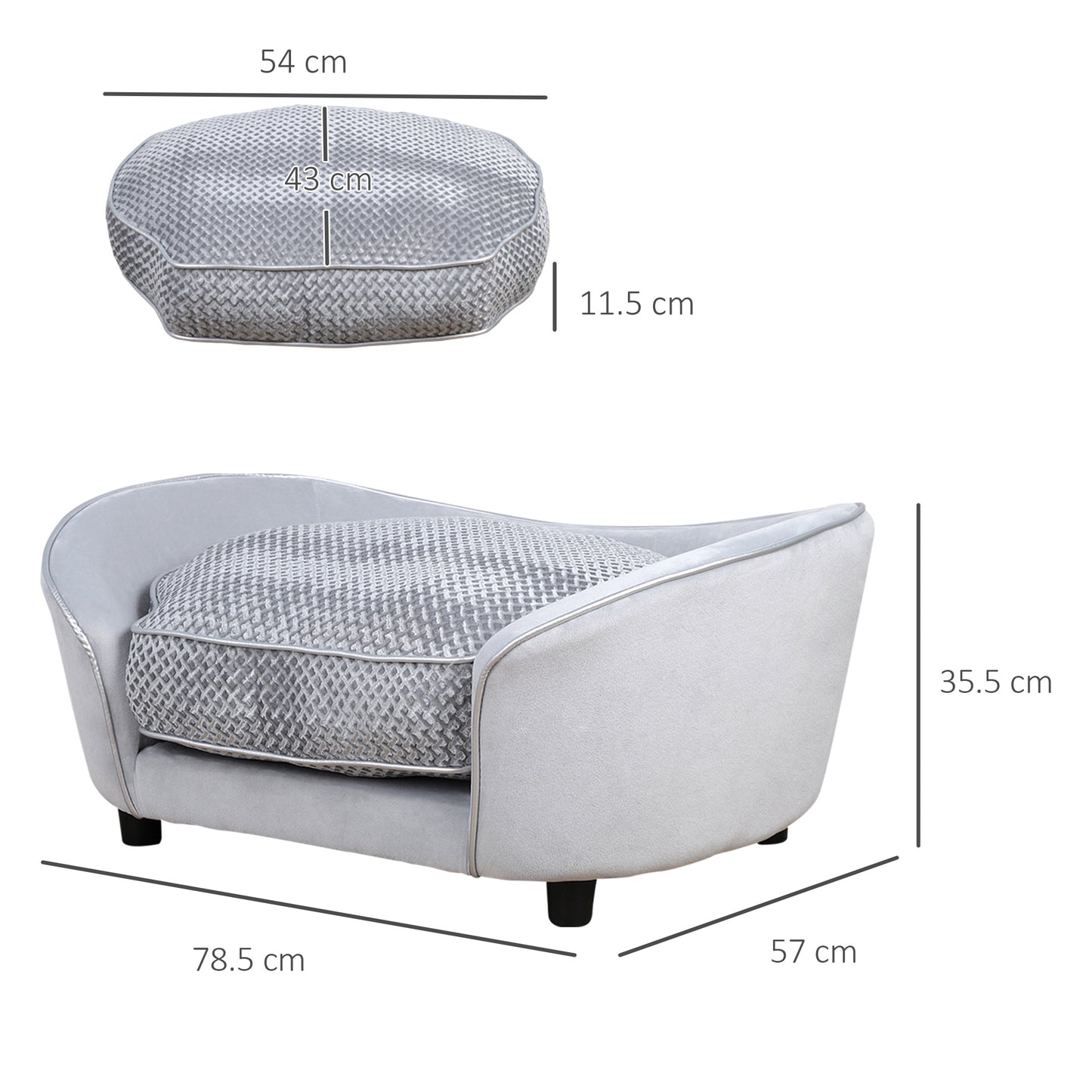 Dog Sofa for XS and S-Size Dogs, Pet Couch with Thick Sponge Padded Cushion, Cat Lounge Bed with Washable Cover, Wooden Frame