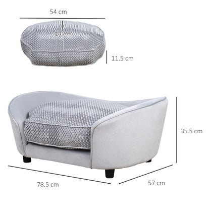 Dog Sofa for XS and S-Size Dogs, Pet Couch with Thick Sponge Padded Cushion, Cat Lounge Bed with Washable Cover, Wooden Frame