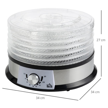 5 Tier Food Dehydrator, 250W Stainless Steel Food Dryer Machine with Adjustable Temperature for Drying Fruit, Meat, Vegetable, Silver