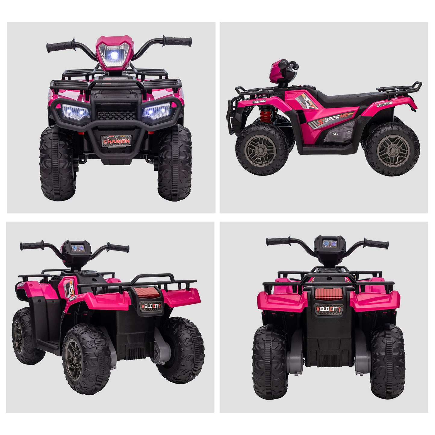 12V Kids Quad Bike with Forward Reverse Functions, Ride On ATV with Music, LED Headlights, for Ages 3-5 Years - Pink
