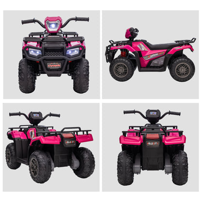 12V Kids Quad Bike with Forward Reverse Functions, Ride On ATV with Music, LED Headlights, for Ages 3-5 Years - Pink