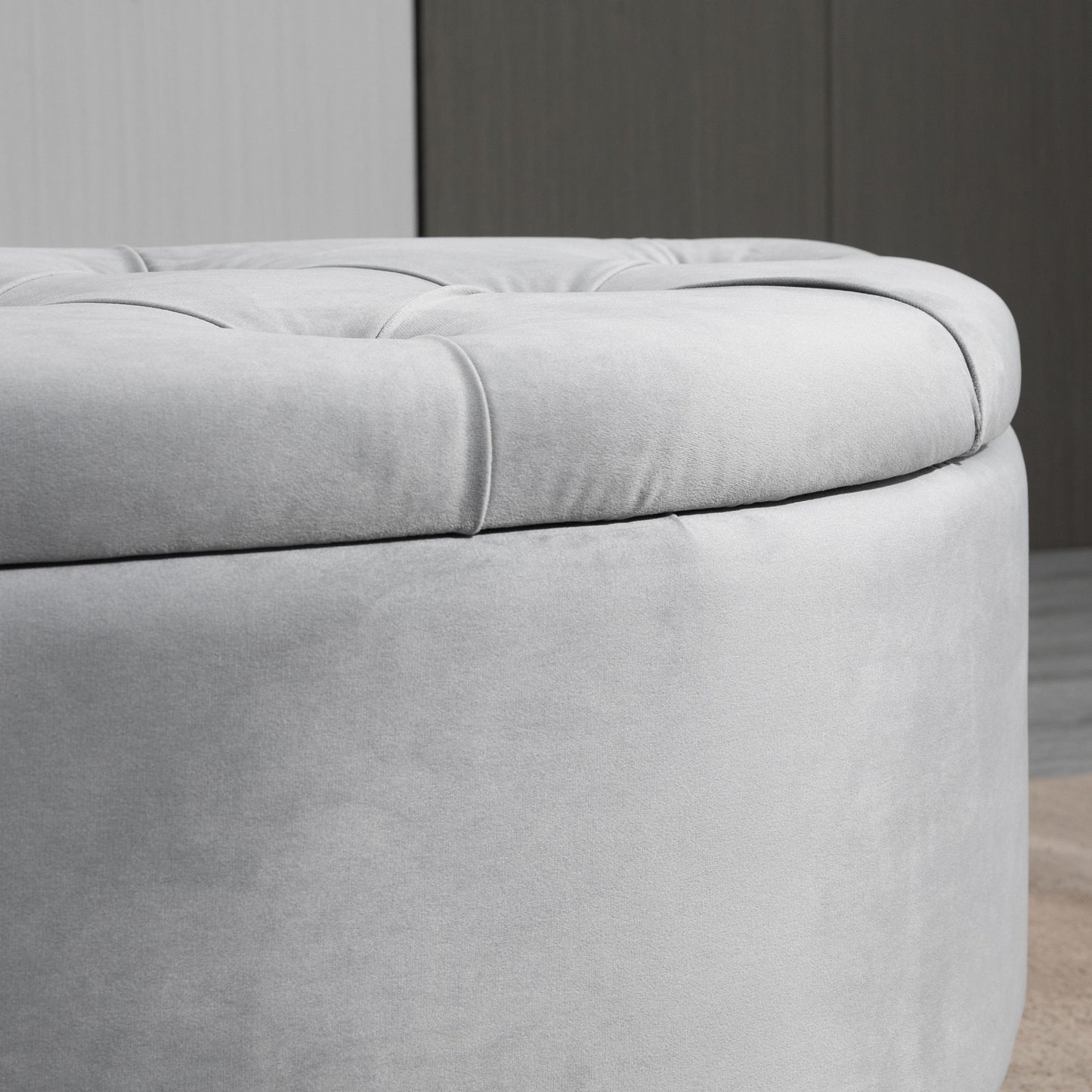 Semi-Circle Ottoman Storage Bench, Bed End Bench, Tufted Upholstered Window Seat Footrest