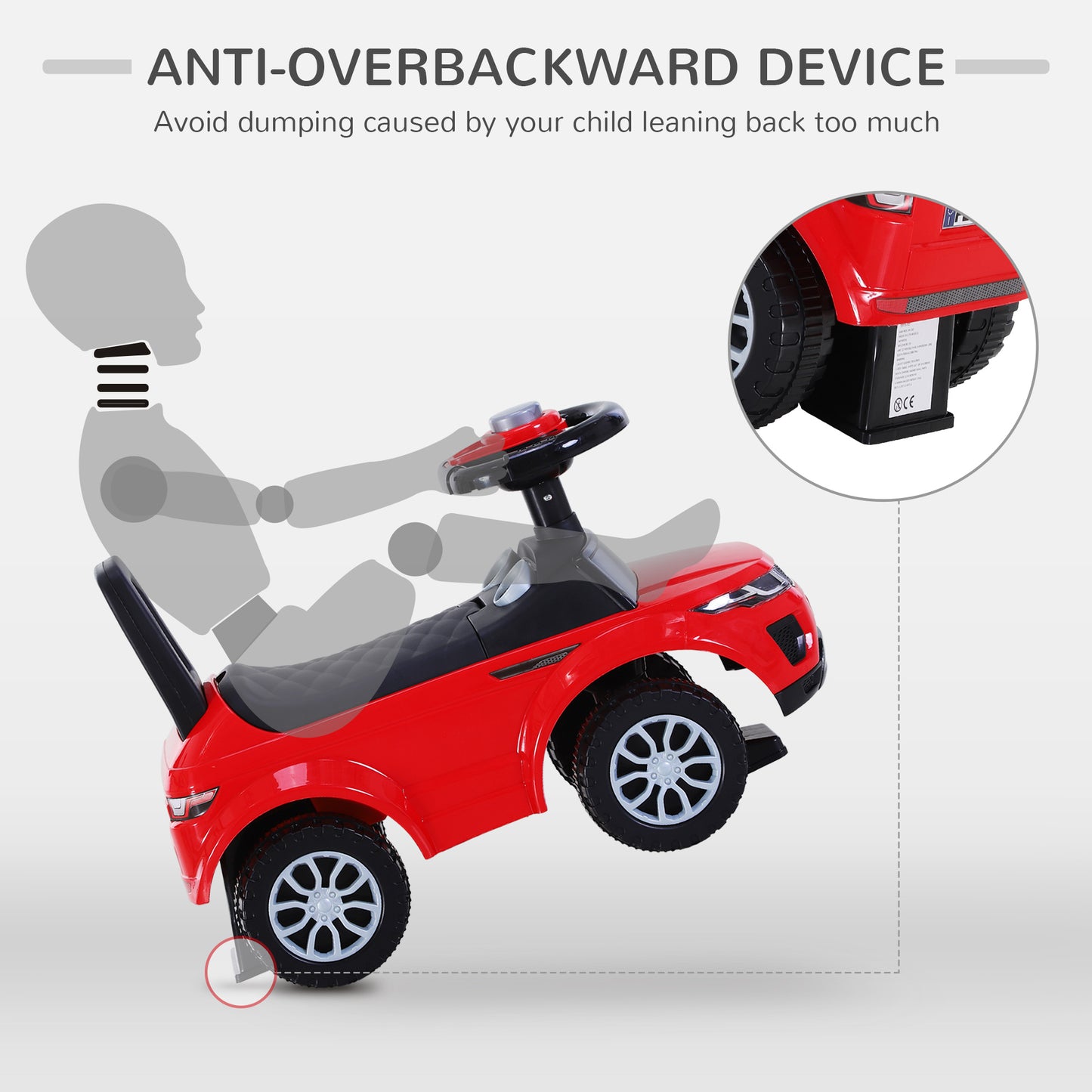 3-in-1 Ride On Car Foot To Floor Slider Toddler w/ Horn Steering Wheel NO POWER Manual Under Seat Storage Safe Design Red